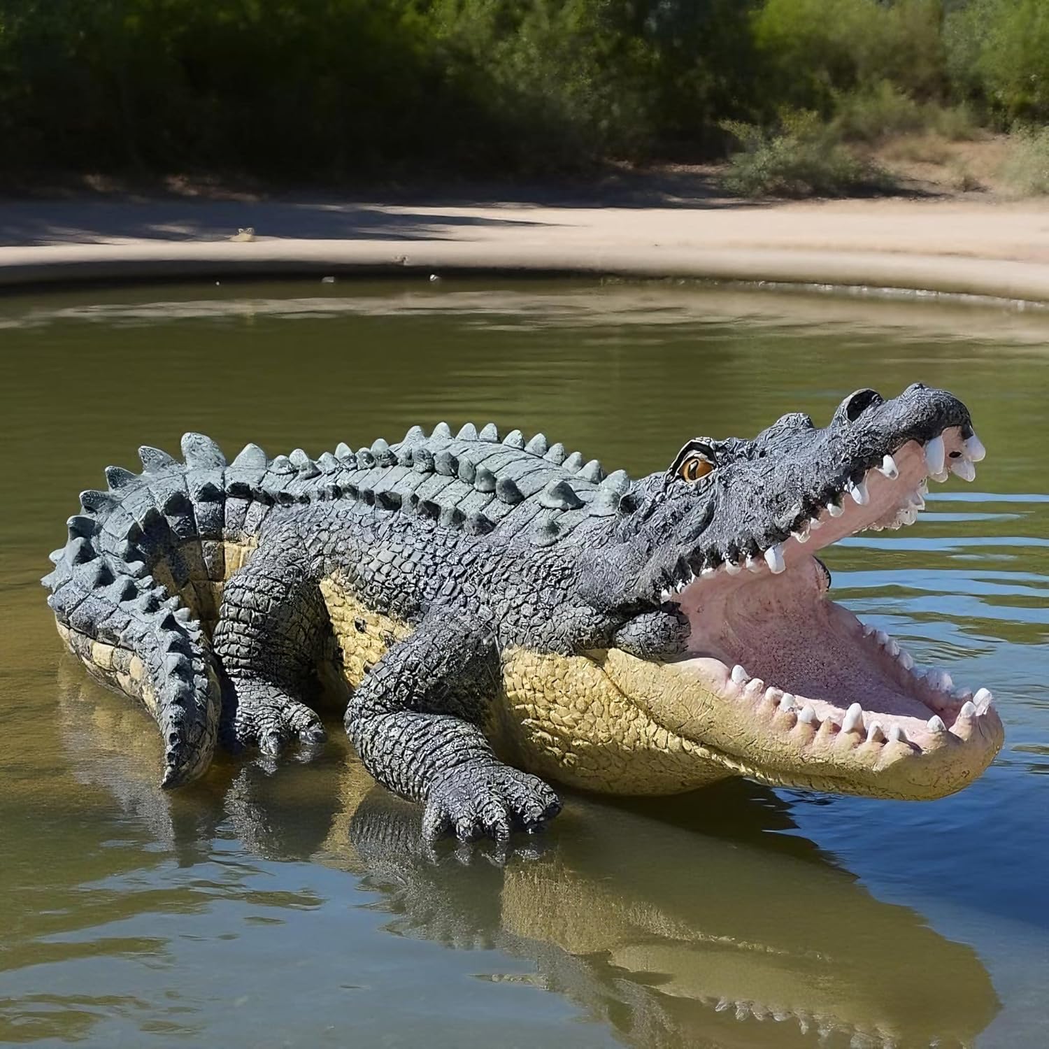 13 Inch Real Crocodile Statue - Garden Animal Sculptures & Statues, Alligator Decor for Lawn, Patio, Crocodile Coastal Beach Decor Perfect for Home Garden, Patio, Backyard-VerdiqueGarden