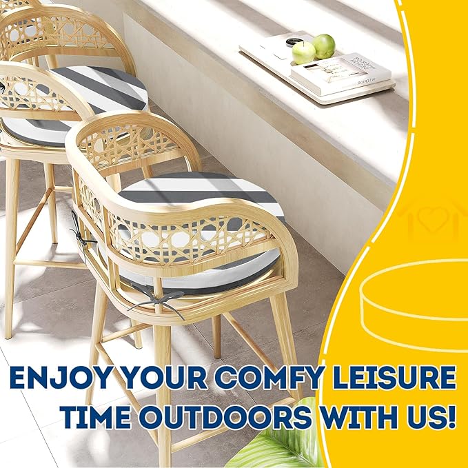 AAAAAcessories Outdoor Seat Cushions for Chairs, Waterproof, Fade-Resistant Patio Furniture Replacement Cushions, 15" x 15" x 2", Set of 2, Gray Cabana Stripe-VerdiqueGarden