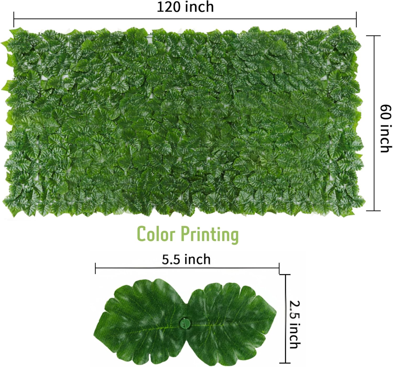 Jinwu Artificial Ivy Privacy Fence Screen (2 Rolls, Total 59x118 inch), Expandable Faux Privacy Fence with 79 pcs Zip Ties, Decoration for Outdoor Garden, Printed Monstera Leaf-VerdiqueGarden