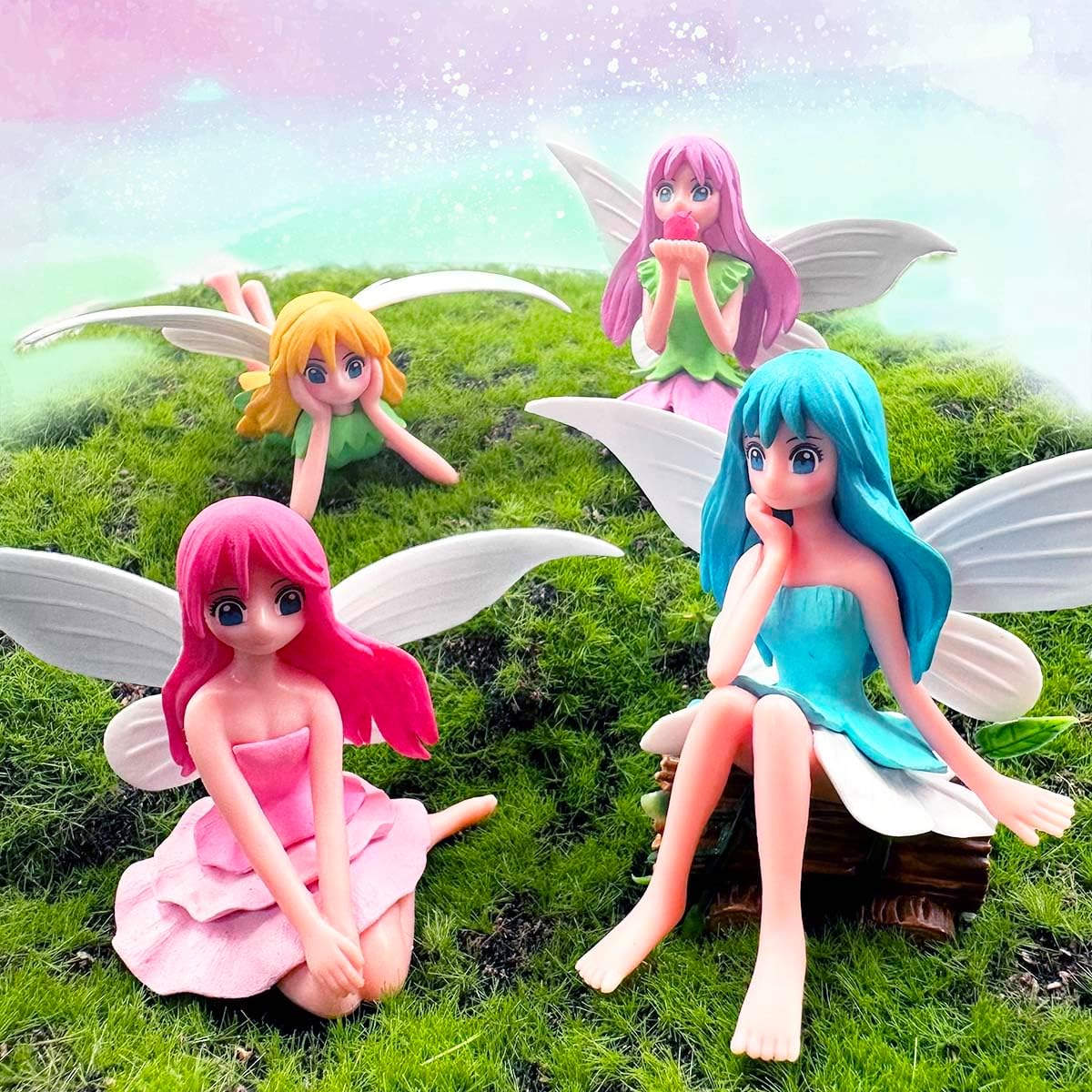 Miniature Fairy Figurines - 4Pcs Small Flower Fairies Ornaments Resin Mini Fairy Figurines Tiny Elf for DIY Fairy Garden Flower Pot Bonsai Micro Landscapes Craft Decoration Accessories (purple)-VerdiqueGarden