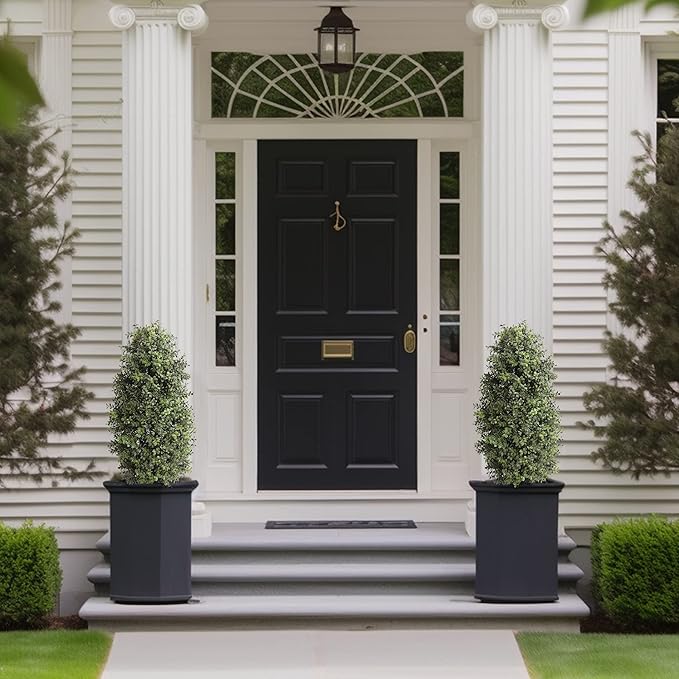 35inch Artificial Topiary Boxwood Tree, Faux Plants Outdoor 2 Packs Fake Bushes Faux Shrub, Artificial Topiary for Outdoors for Home Decor Indoor Front Porch-VerdiqueGarden