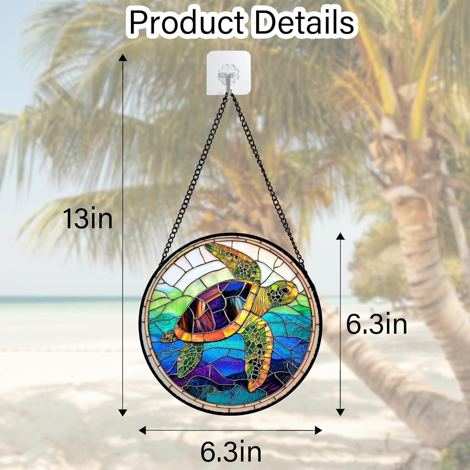 Stained Glass Window Hanging, Colored Turtle Ocean Suncatcher Diamond Glass Panel Hangings Marine Life Sun Catchers Decor for Birthday for Women, Men, Wife, Aunt, Mom 6.3 in-VerdiqueGarden