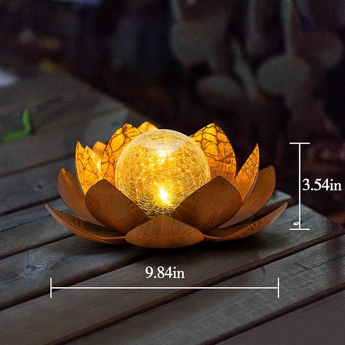 Huaxu Solar Lights Outdoor Decor Metal Lotus Flower LED Waterproof Glass Decorative Gifts for Garden Lover Women Mom Table Pathway Lawn Patio Yard Ground-VerdiqueGarden