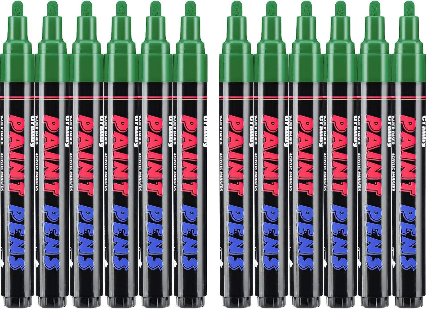 Green Paint Pens Paint Markers - 12 Pack Permanent Quick Dry Waterproof Marker Pens for Rocks Wood Fabric Plastic Canvas Glass Mugs Metal Tire Stone-VerdiqueGarden