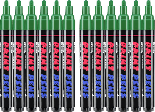 Green Paint Pens Paint Markers - 12 Pack Permanent Quick Dry Waterproof Marker Pens for Rocks Wood Fabric Plastic Canvas Glass Mugs Metal Tire Stone-VerdiqueGarden