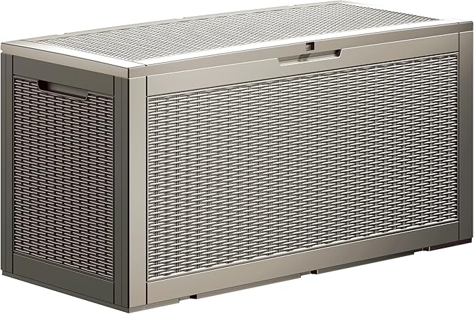 100 Gallon Lockable Resin Deck Box, Waterproof & UV-Resistant Outdoor Storage Box for Outdoor Cushion Storage, Garden Tools & Pool Accessories Storage, Gray-VerdiqueGarden