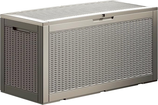 100 Gallon Lockable Resin Deck Box, Waterproof & UV-Resistant Outdoor Storage Box for Outdoor Cushion Storage, Garden Tools & Pool Accessories Storage, Gray-VerdiqueGarden
