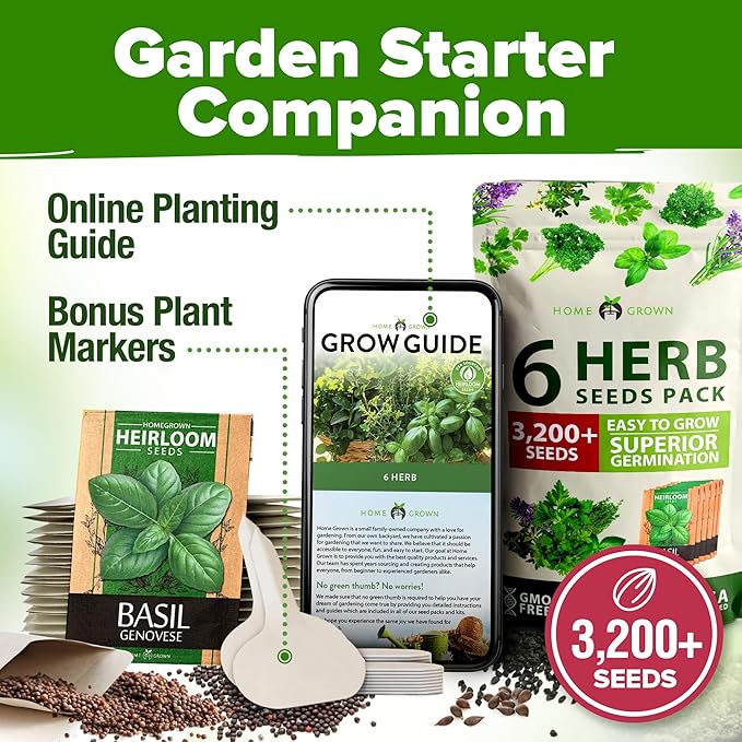 HOME GROWN 6 Herb Seeds for Planting 3,200+ Non-GMO Heirloom Seeds | Extra Large Variety Pack Herb Kit – Indoor Outdoor & Hydroponic | Culinary Seed Set | Grow Your Own Herbs | Gift for Beginners-VerdiqueGarden