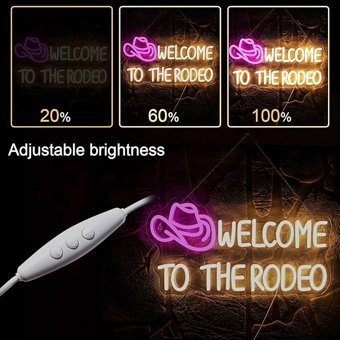 WLHOPE Welcome to The Rodeo Neon Sign Cowboy Hat Neon Sign Led Sign,Dimmable Cowgirl Neon Signs for Wall Decor,Connectivity Via USB Licked Neon Light for Bedroom Home Bar Club Party Western Decor-VerdiqueGarden