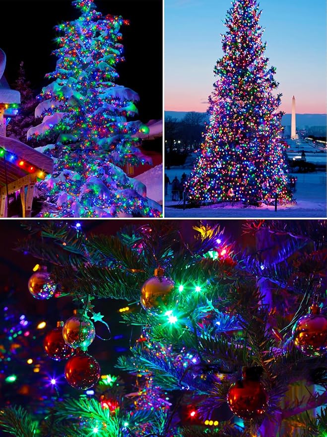 2 Pack 200 LED Solar Christmas Lights Outdoor, Solar String Lights for Outside with 8 Lighting Modes, Waterproof Green Wire Solar Powered Tree Light for Xmas Party Yard Garden Decorations (Multicolor)-VerdiqueGarden