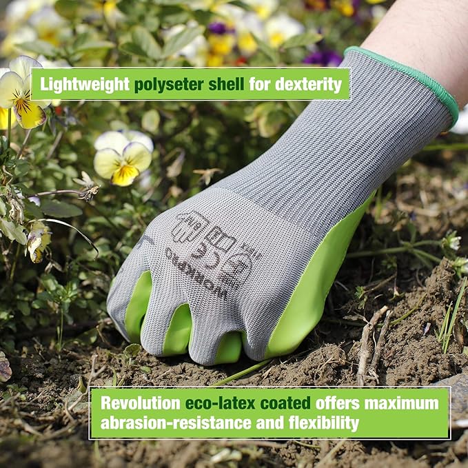 WORKPRO 6 Pairs Garden Gloves, Work Glove with Eco Latex Palm Coated, Gardening Gloves, Working Gloves for Weeding, Digging, Raking, and Pruning (Medium)-VerdiqueGarden