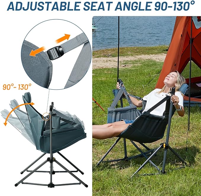 TIMBER RIDGE Hammock Camping Chair with Adjustable Backrest, Heavy Duty Folding Hammock Chair Supports 300lbs, Portable Hammock Chair for Camping, Travelling and Patio, Blue 2 Pack-VerdiqueGarden