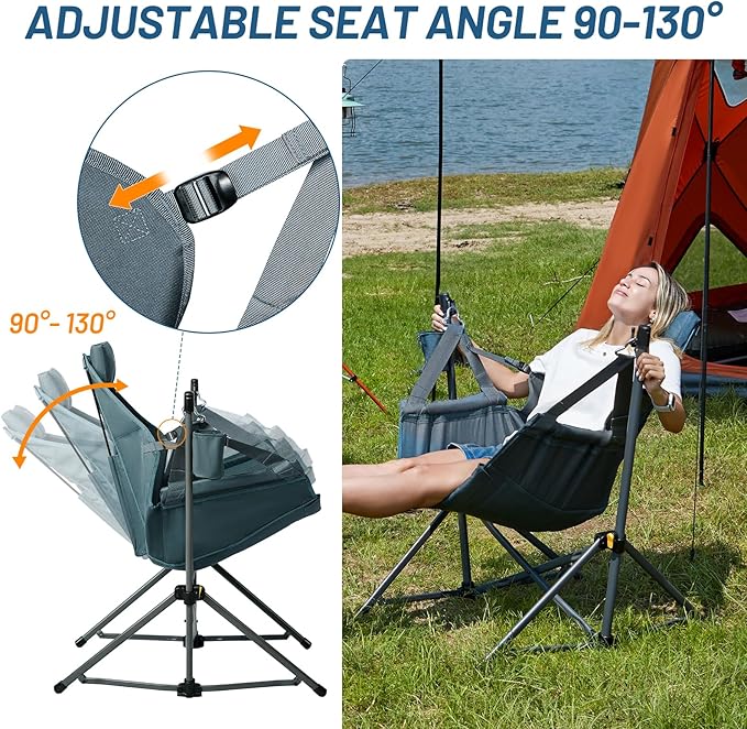 TIMBER RIDGE Hammock Camping Chair with Adjustable Backrest, Heavy Duty Folding Hammock Chair Supports 300lbs, Portable Hammock Chair for Camping, Travelling and Patio, Blue-VerdiqueGarden