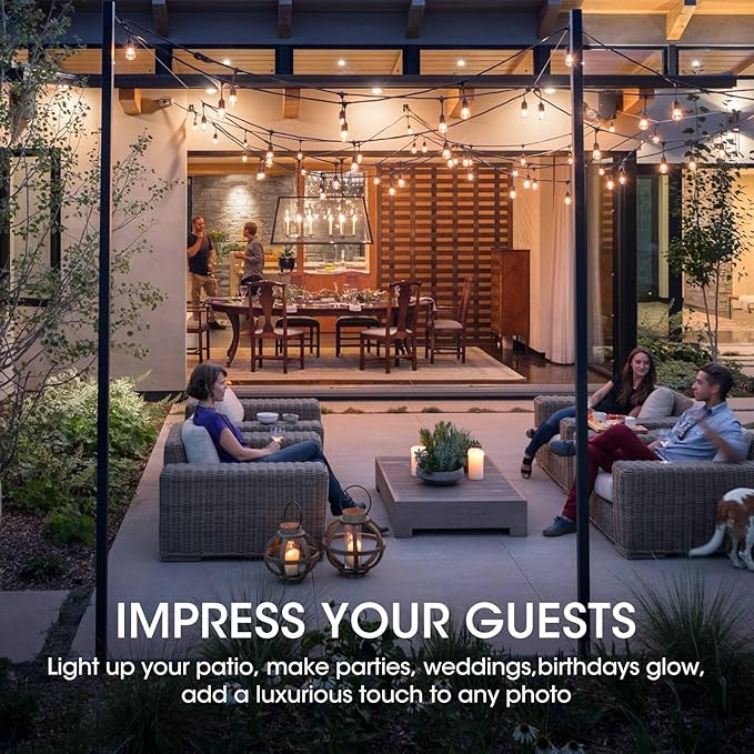 Meconard Outdoor Patio String Light Bulbs, Shatterproof Waterproof S14 LED Replacement Bulbs for Outdoor String Lights, 1W LED Bulbs Equal to 11W Incandescent, 2200K Warm White, E26 Base, Non-Dimmable-VerdiqueGarden