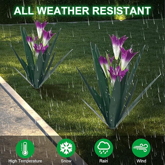 Homight Metal Agave Plant Outdoor Decoration Outdoor Garden Decoration Lily Mexican Yard Art Plant Garden Agave Lily Decorative Garden Gift… (3 Big Purple Lilies)-VerdiqueGarden