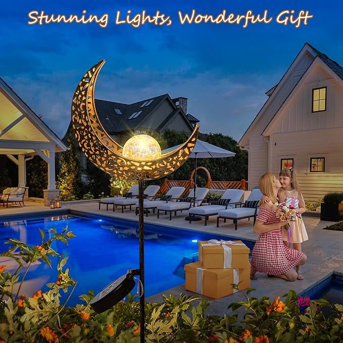 HOMEIMPRO Moon Solar Lights Outdoor Garden Decor Gifts for Women,Waterproof Stakes Yard Decorations for Lawn, Patio Accessories, Backyard Ornaments Birthday,Mothers Day Gifts Mom Grandma (Bronze)-VerdiqueGarden