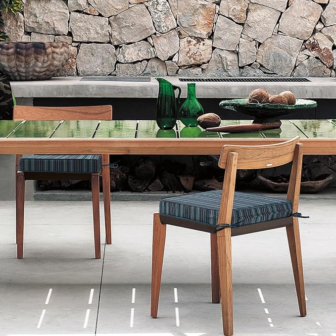 Sunbrella Square Corner Seat Cushions, 19" x 19" x 3", Set of 4, Indoor Outdoor Water Repellent Universal Chair Pads with Ties for Patio Furniture, Garden Dining Chairs, Troupe Dock-VerdiqueGarden