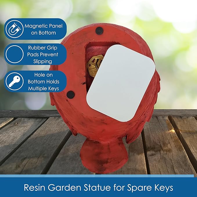 Stocky Cardinal Garden Statue and Key Hider - Hides a Secret Extra Hidden Key Outside in Garden, Yard or Porch-VerdiqueGarden