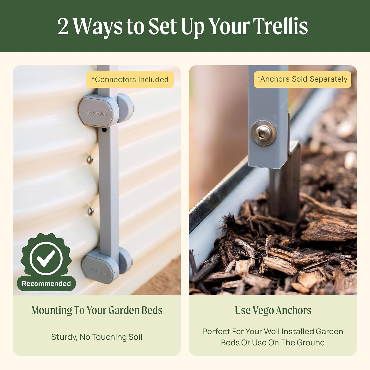 Vego Garden Modular Arched Trellis System Single Section 3.0' Long Trellis for 2.0‘ x 5.0' (4 in 1), 3.5' x 5.0' (6 in 1) or 5.0' x 5.0' (9 in 1) Garden Bed-VerdiqueGarden