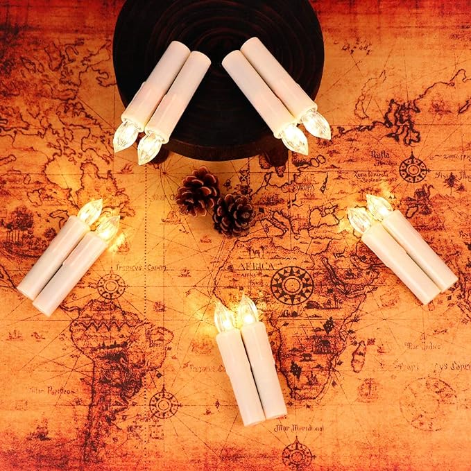 Set of 10 Ivory Flameless Window Candles, 4”H Battery Operated LED Flickering Taper Candles with Remote and Timer, Warm White Candlelight, Ideal for Chandelier/Birthday/Christmas/Party Decor-VerdiqueGarden