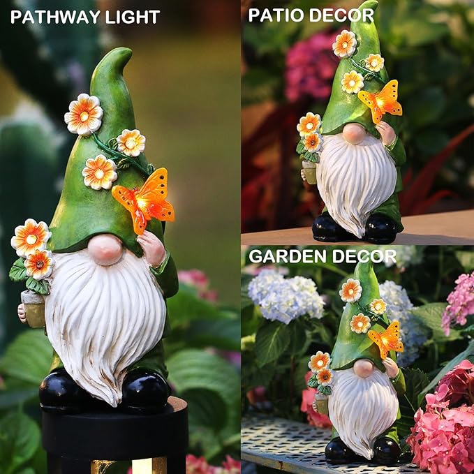 Garden Gnomes Statue Outdoor Decor,10.5" Resin Solar Garden Gnome Outdoor Statues, Funny Gnomes Gardening Gifts for Women,Bithday Gifts for Grandma-VerdiqueGarden