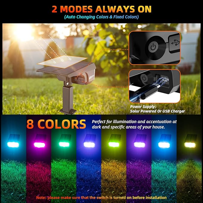 Solar Spotlights Outdoor, 40 LED s Color Changing RGB Waterproof Landscape Lights with 9 Light Modes, Colored Solar Spot Lights Auto On/Off, for Pathway Garden Pool Patio Yard-VerdiqueGarden