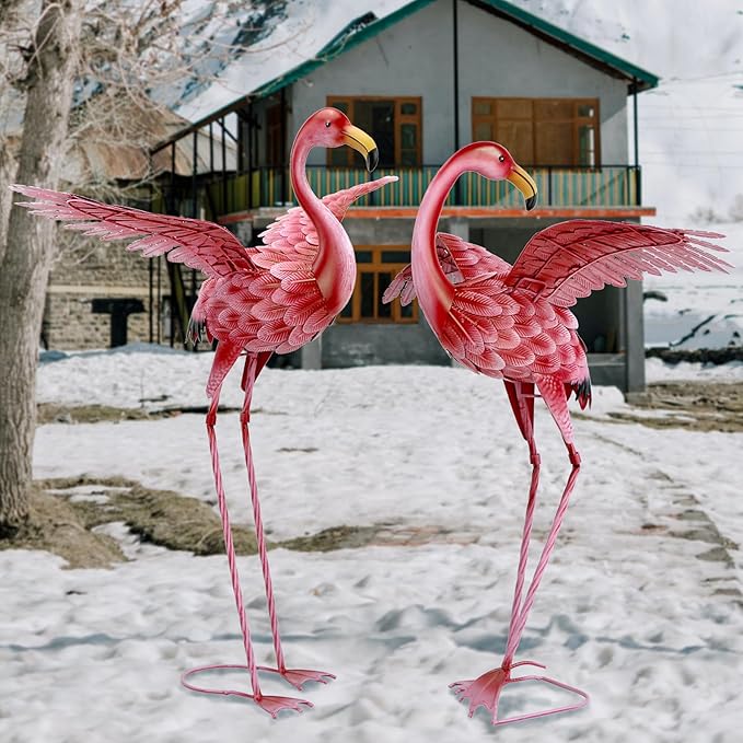 Natelf Pink Flamingo Yard Decorations, Tall Birds Garden Statues and Sculptures, Metal Lawn Art Ornaments for Outdoor Patio Backyard, Set of 2-VerdiqueGarden