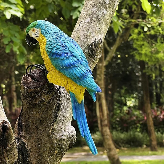 Realistic Parrot Sculpture Resin Hanging Parrots Garden Statues Lifelike Bird Figurines Landscape Ornament Patio Yard Lawn Figurine Tree Decor, Outdoor Garden Wall Statues (Blue)-VerdiqueGarden