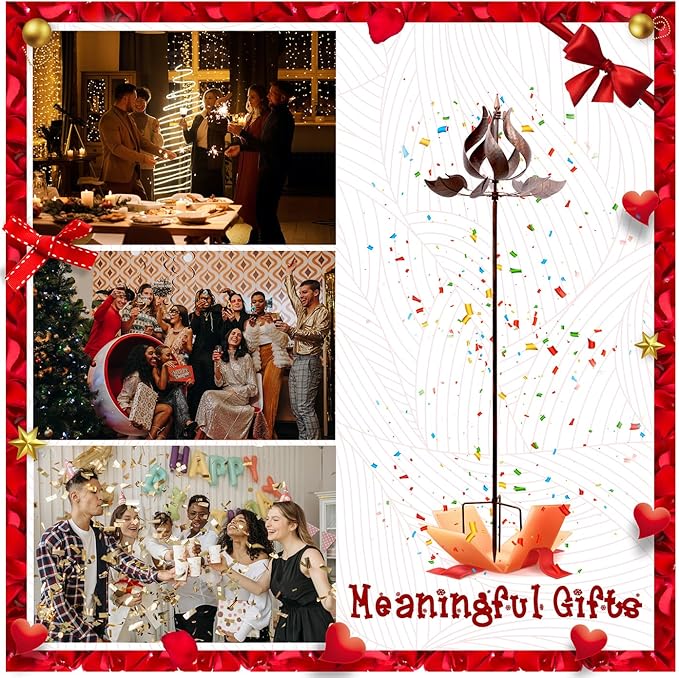 Tulip Wind Spinners Yard Garden - Large Copper Wind Sculptures & Spinners Outdoor Metal, Kinetic Yard Art Windmill Decor for Patio, Lawn (W24 x H73)-VerdiqueGarden