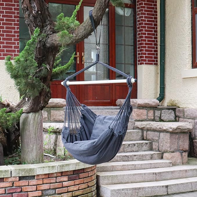 Highwild Hammock Chair Hanging Rope Swing - Max 500 Lbs - 2 Cushions Included - Steel Spreader Bar with Anti-Slip Rings - for Any Indoor or Outdoor Spaces (Grey)-VerdiqueGarden