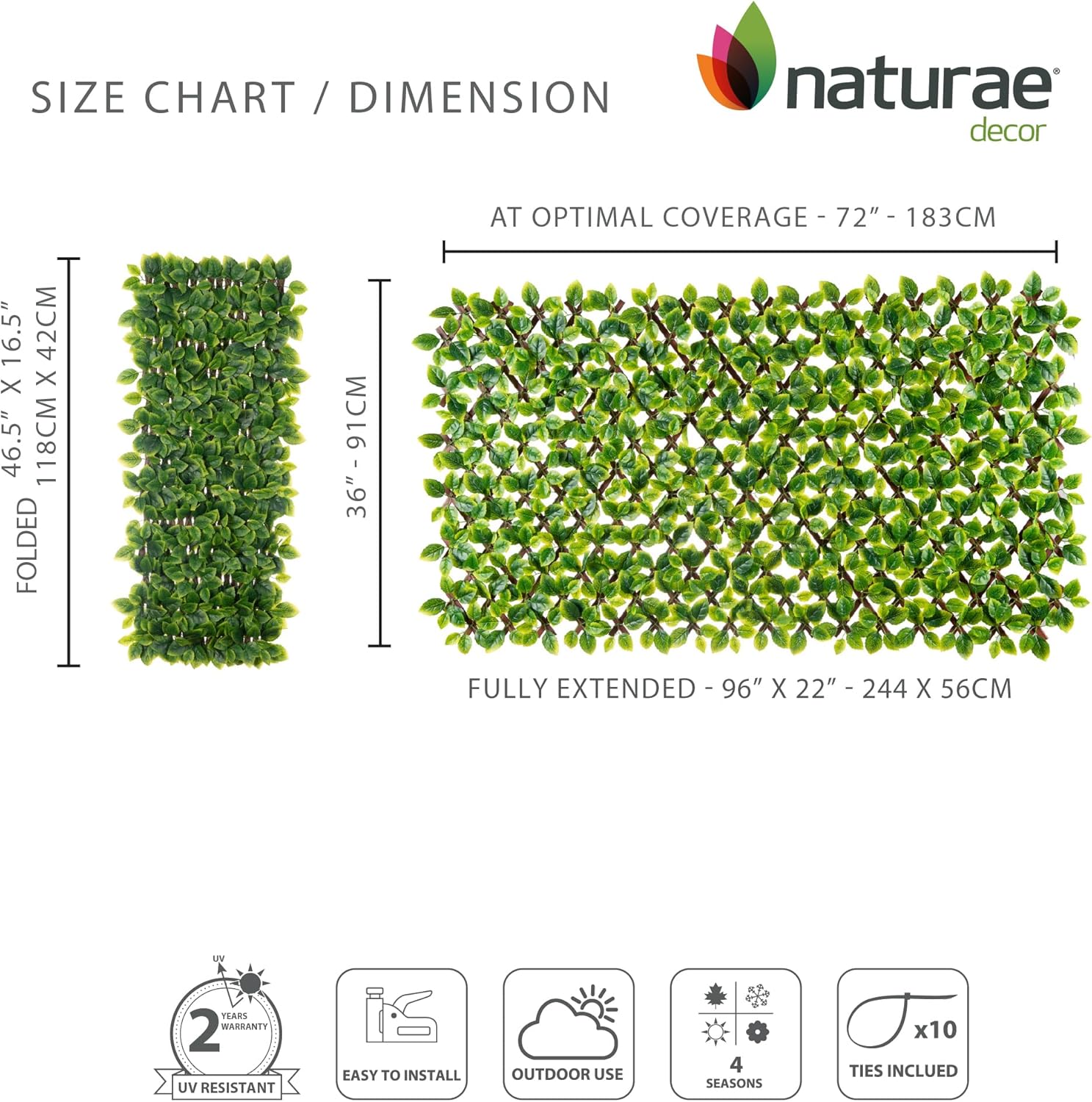 Naturae Decor PVC Expandable Trellis - Outdoor Privacy Screen - Sturdy and Flexible - Realistic Look - 36 in x 72 in - Mint Leaves-VerdiqueGarden