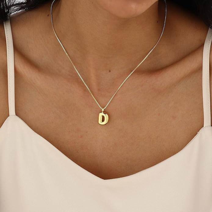 Bubble Gold Silver Letter Necklace Initial Necklaces for Women Trendy 14K Dainty Charm Pendant Name Necklace Personalized Jewelry Gift for Women Teen