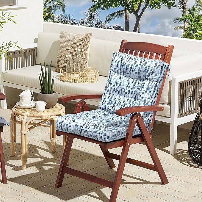 LVTXIII Outdoor Adirondack Chair Cushions, L42 x W21 x H4 Patio Tufted Low Back Cushions, Seasonal Replacement Rocking Chair Cushion for Home Garden Furnitue, Set of 2, Pebble Blue-VerdiqueGarden