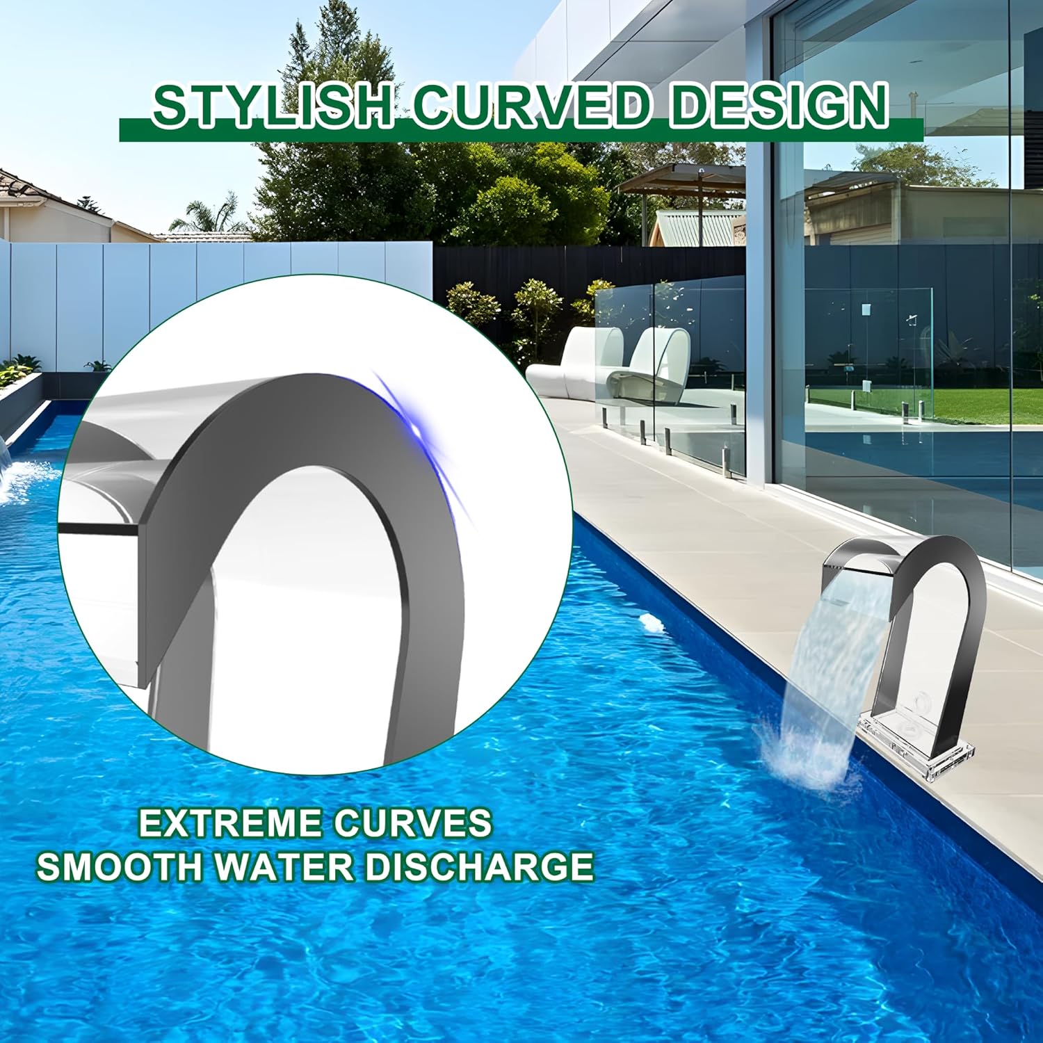 S-Shape Waterfall Spillway Ground Pool Fountain, LONGRUNNEW Transparent Acrylic Outdoor Water Feature 14.09" x 9.57" x 10.04" for Garden Decor, Landscape Accents & Patio Pond Water Feature-Small-VerdiqueGarden