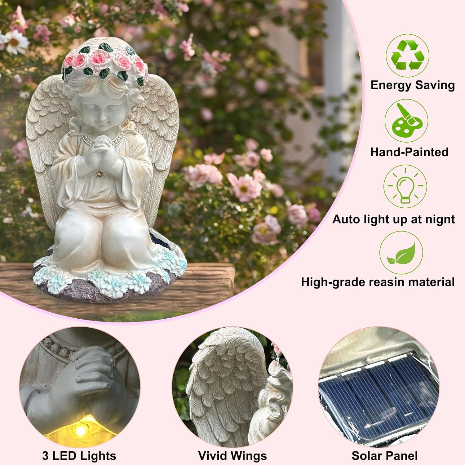 YODY Solar Garden Statues Outdoor Decor- Yard Decorations for Patio, Balcony, Backyard, Lawn Ornaments - Angel Figurines with LED Light- Unique Birthday House Warming Gifts for Women, Mom, Grandma-VerdiqueGarden