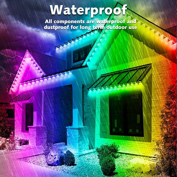 100FT Permanent Outdoor RGB Lights,Waterproof Smart LED Eaves Lights with App/Remote Control,for Christmas and All Holiday Decor,Daily and Accent Lighting,House Roof and Garden Lighting-VerdiqueGarden