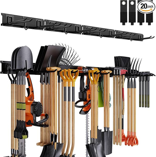 Garage Tool Organizer Wall Mounted, 64 Inches Adjustable Garden Tool Organizer Rack, 20 Pcs Heavy Duty Yard Tool Organizer Hold Up to 900lbs-VerdiqueGarden