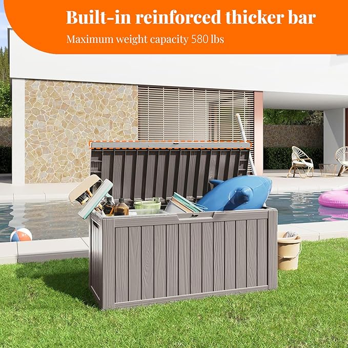 80 Gallon Resin Deck Box, Lockable Patio Outdoor Storage Box for Furniture, Garden Tools and Tools Storage, Waterproof Outside Storage Boxes - Grey-VerdiqueGarden