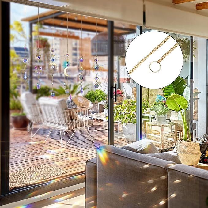 BBdis 6Pieces Crystals Suncatcher, Hanging Sun Catchers with Chain Pendant Ornament Colorful Crystal Suncatchers Prisms for Window Home Wedding Party Christmas Garden Decor-VerdiqueGarden