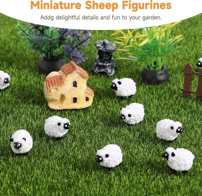 100Pcs Mini White Sheep Figurines, Miniature Resin Sheep Figurines, Mini Cute Resin White Sheep Ornaments, Little Outdoor Moss Landscape Figurines, Tiny Fairy Garden Animal Cake Toppers-VerdiqueGarden