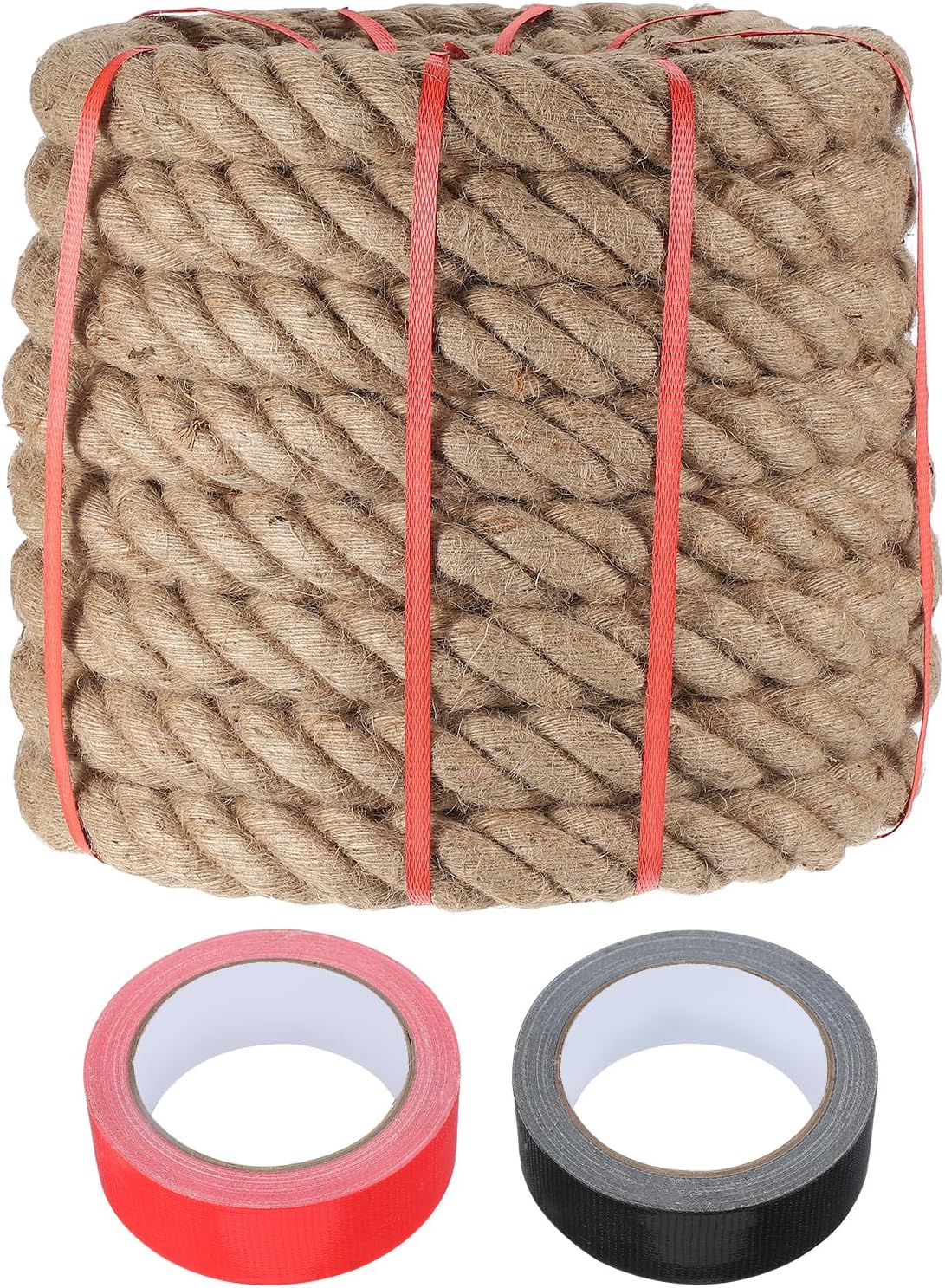 MECCANIXITY Jute Rope 2 Inch x 59ft, Thick Twine Rope Ropes Braided Jute Twine Natural Brown Burlap Cord String Heavy Twisted with Tapes for Decorative Crafts Railing Swing Tug of War-VerdiqueGarden