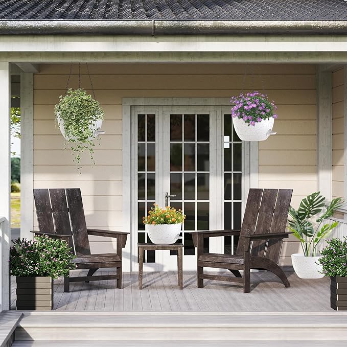 12 Inch Hanging Baskets 2 PC with Chains, Self-Watering Hanging Planters for Indoor Outdoor Plants, Plastic Hanging Flower Pots,Speckled White-VerdiqueGarden