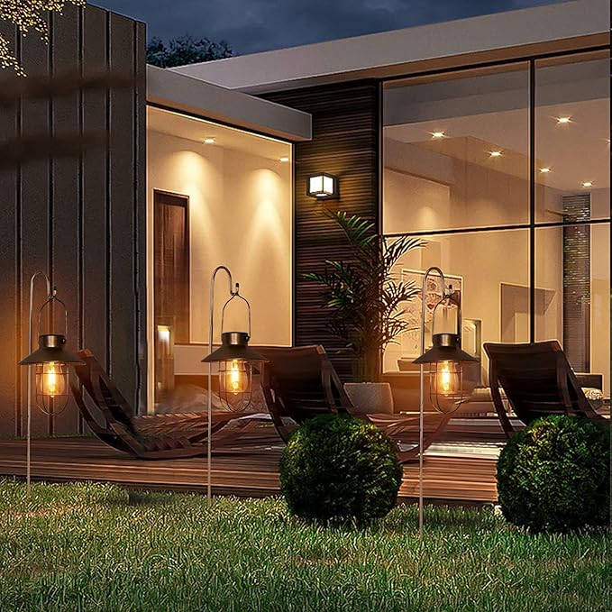 pearlstar Solar Lanterns Outdoor Metal Solar Powered Hanging Lights Waterproof for Barn Wall Yard Garden Patio Garage Balcony Porch Fence Decor, Warm White Edison Bulb (Copper-2pack)-VerdiqueGarden
