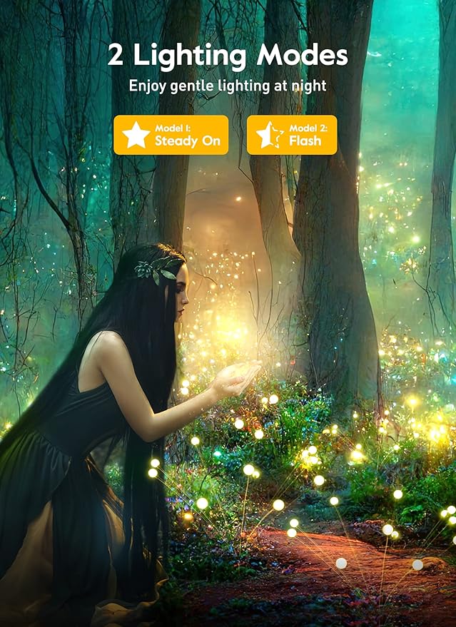 Solar Garden Lights - 4 Pack 48 LED Firefly Lights with 2 Lighting Modes, Sway by Wind, Waterproof Outdoor Decoration, Warm White-VerdiqueGarden