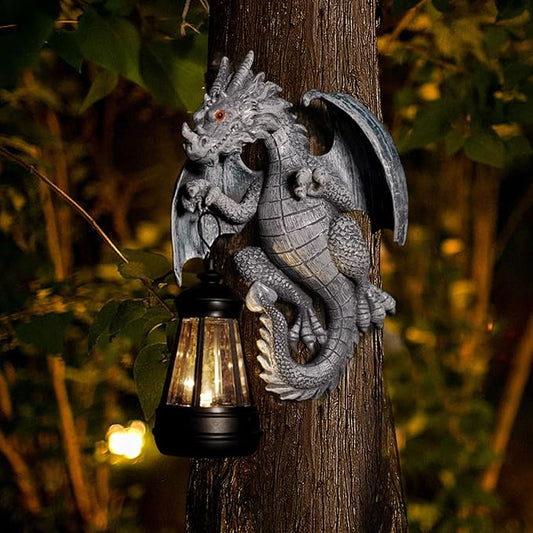 Garden Statues Tree Hugger Dragon with Solar Lantern,Lawn Decor Outdoor Statue for Patio, Balcony, Yard Ornament,Ideal Dragon Housewarming Gifts & Birthday Gifts for Grandma Mom Women-VerdiqueGarden