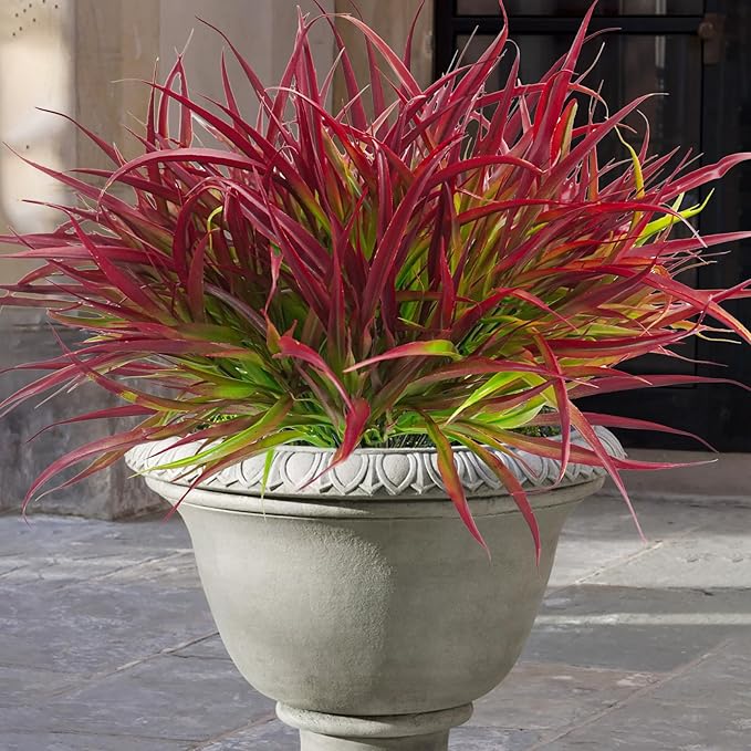 Uieke 6 Bundles Artificial Outdoor Plants UV Resistant Fake Grass Plants Faux Plastic Plants Greenery Shrubs for Home Garden Pathway Window Box Front Porch Summer Fall Decor, Deep Red-VerdiqueGarden