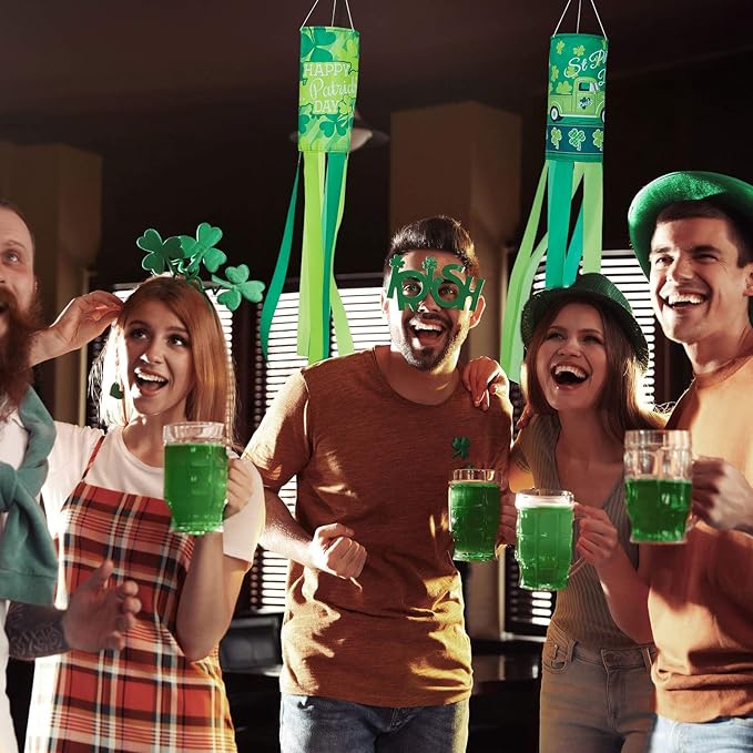 4 Pieces St. Patrick's Day Windsock Shamrock Windsock Flag Irish Green Truck Pattern Design Windsock Outdoor Hanging Decoration for St. Patrick's Day Backyard Garden Balcony Decor, 35 Inch-VerdiqueGarden