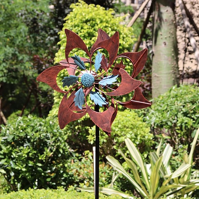 360 Degrees Metal Swivel Classical Two-Color Windmill Large Wind Spinner for Patio Lawn Outdoor Yard Lawn Garden 70x20 Inches-VerdiqueGarden