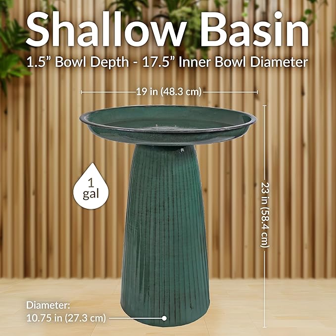 Sunnydaze Gleeful Garden Metal Bird Bath for Outdoors - Large Decorative Iron Birdbath - 23-Inch - Green Glaze-VerdiqueGarden