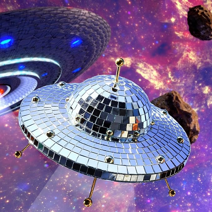 UFO Disco Ball Silver Disco Ball Decor Disco Spaceship Retro Reflective Décor Mirror Decorations for Home,Party,Garden,Handmade Gift (8 * 6inch)-VerdiqueGarden